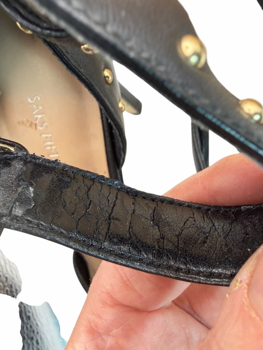 Saks Fifth Avenue Black Studded Ankle-Strap Pointed-Toe Heels - Picture 6 of 8